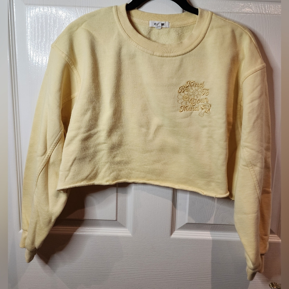 Garage Light Yellow Embroidered Crop Sweatshirt